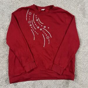 Holiday Editions Sweatshirt XL Sequin Snowflake Graphic Red Christmas Pullover